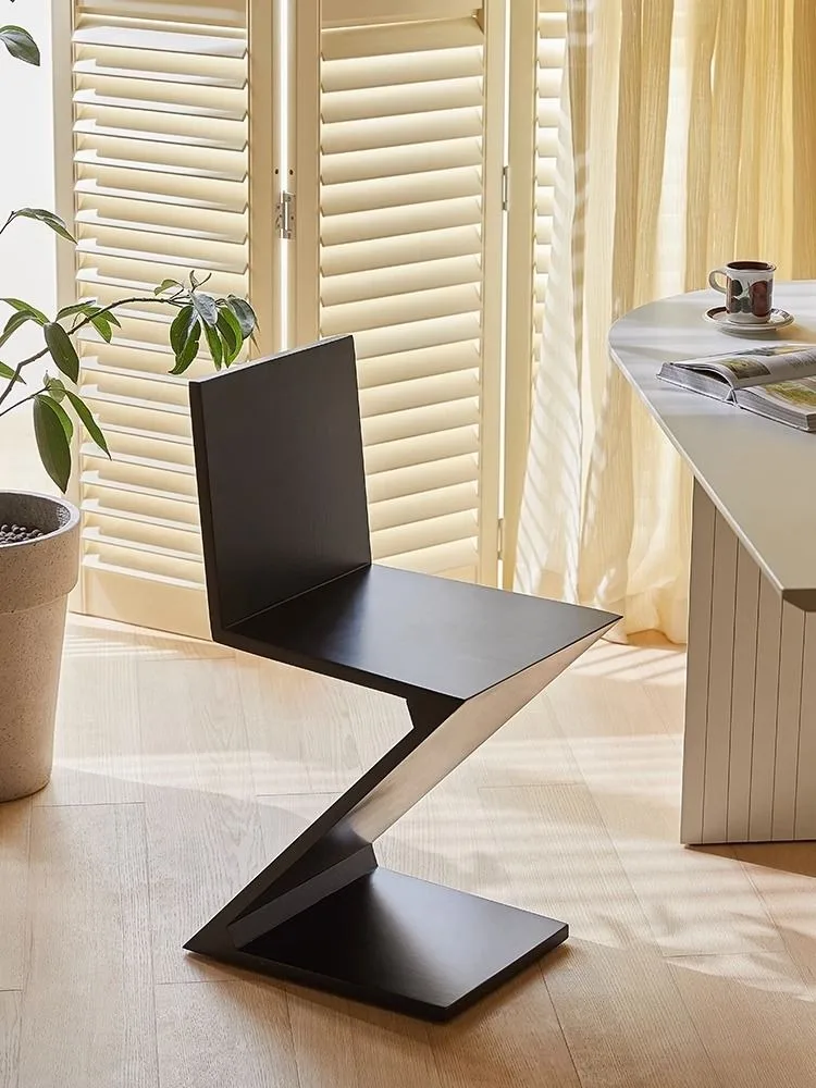 Zigzag Wood Chair Imitation Medieval Designer Z-shaped Dining Chair Creative Backrest Stool Home Nordic For Bedroom