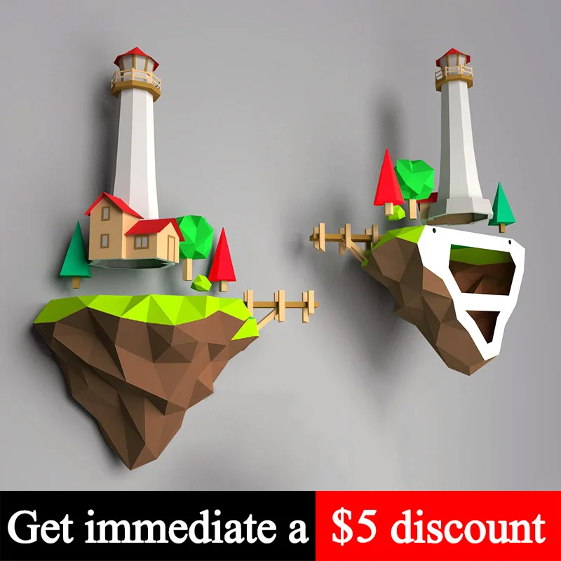 

Мультяшный 70 см Маяк остров, Настенный декор, бумажная модель, домашнее искусство, украшение, низкая поли, 3D Бумага, ручная работа, сборка для взрослых