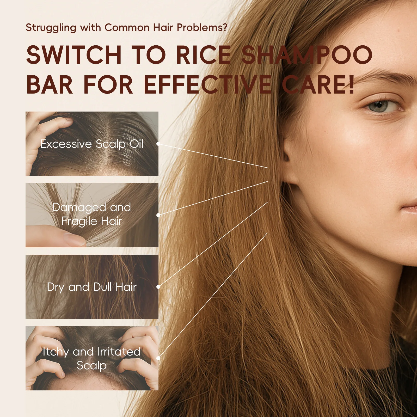 Organic Rice Shampoo Soap Bar Oil Free Conditioning Soap Rice Water Protein Nourishing Anti-loss Hair Hair Growth Soap Bar