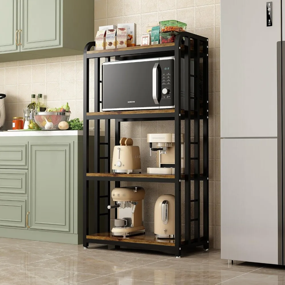 4-Tier Kitchen Baker's Rack with Rolling Wheels, Microwave Oven Cart Stand, Adjustable Utility Shelving Storage Unit
