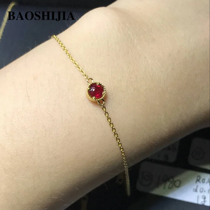 BAOSHIJIA Fashion Solid 18k Gold Genuine Ruby Bracelet Eternity Diamonds Simple Classical Women's Custom Jewelry Anniversary