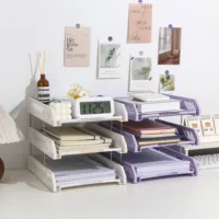 Three-Layer File Holder File Tray Plastic Horizontal File Frame File Organization Information Desktop Storage Rack Desk Storage File Basket Multi-Layer File Rack Folder Storage Box 1