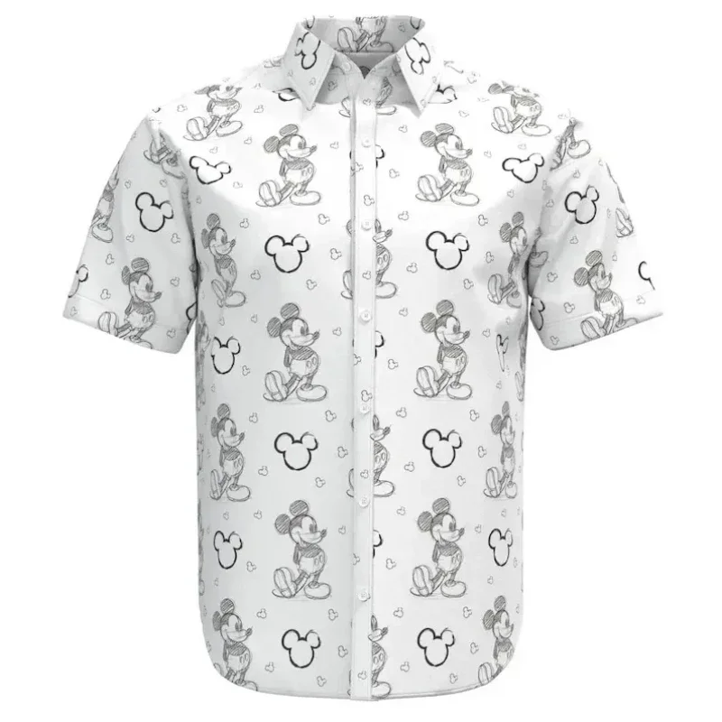 2024 New Disney Hawaiian Shirt Fashion Mickey Mouse Sketch Doodle Shirt Disneyland Short Sleeve Button Shirt Casual 2