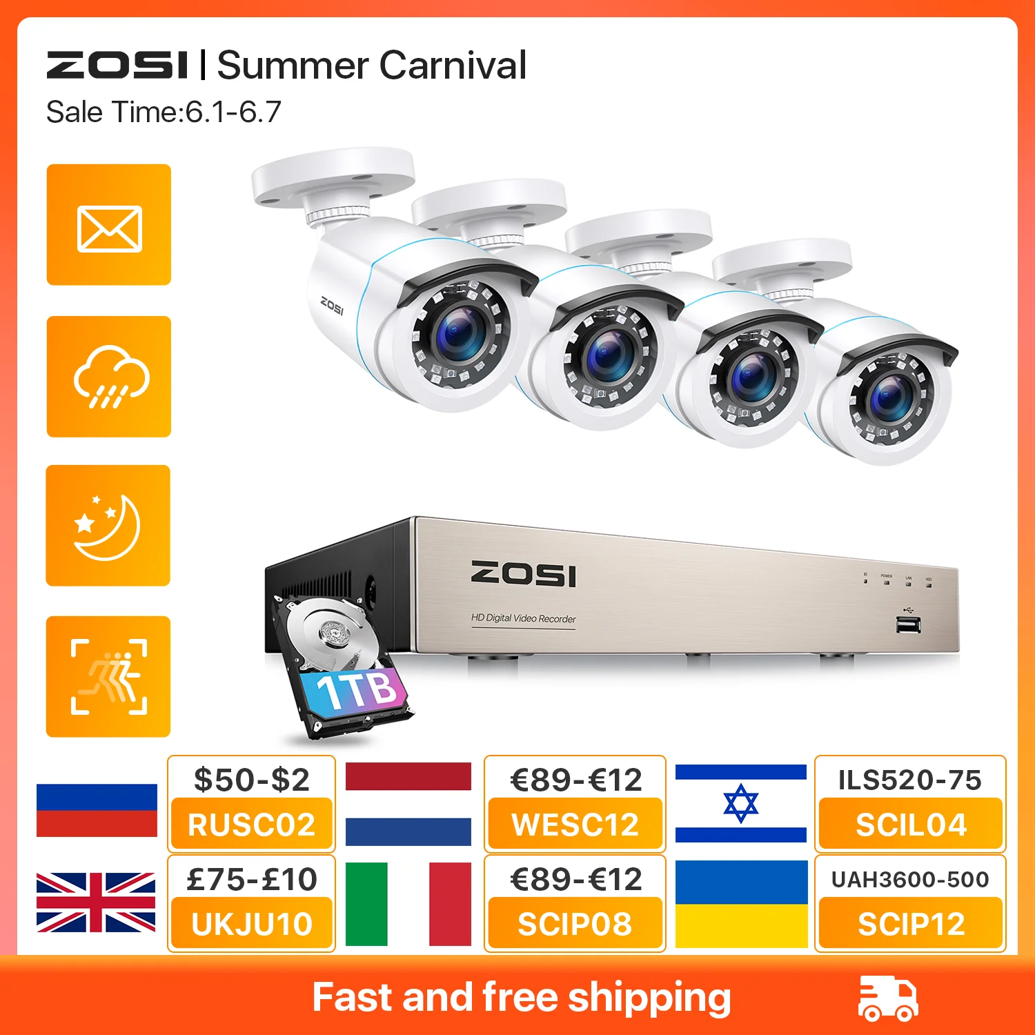 ZOSI 2MP Home Wired Security System H.265+ 8CH DVR 4/8pcs 1080p Night Vision Outdoor Waterproof Video Surveillance Camera Kits