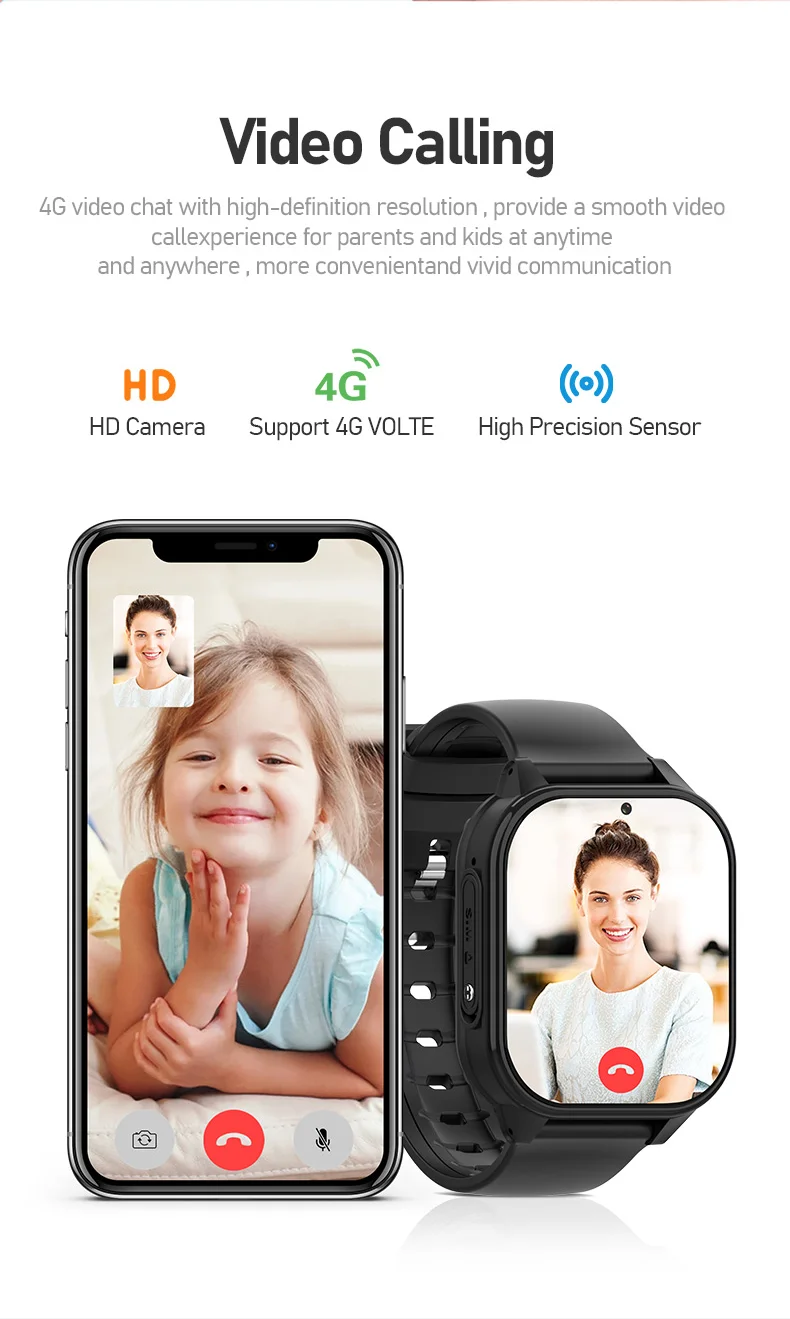 어린이 스마트 워치 GPS 와이파이 영상 통화, SOS IP67 방수, 어린이 스마트워치 카메라 모니터, 위치 추적기, 1GB + 8GB