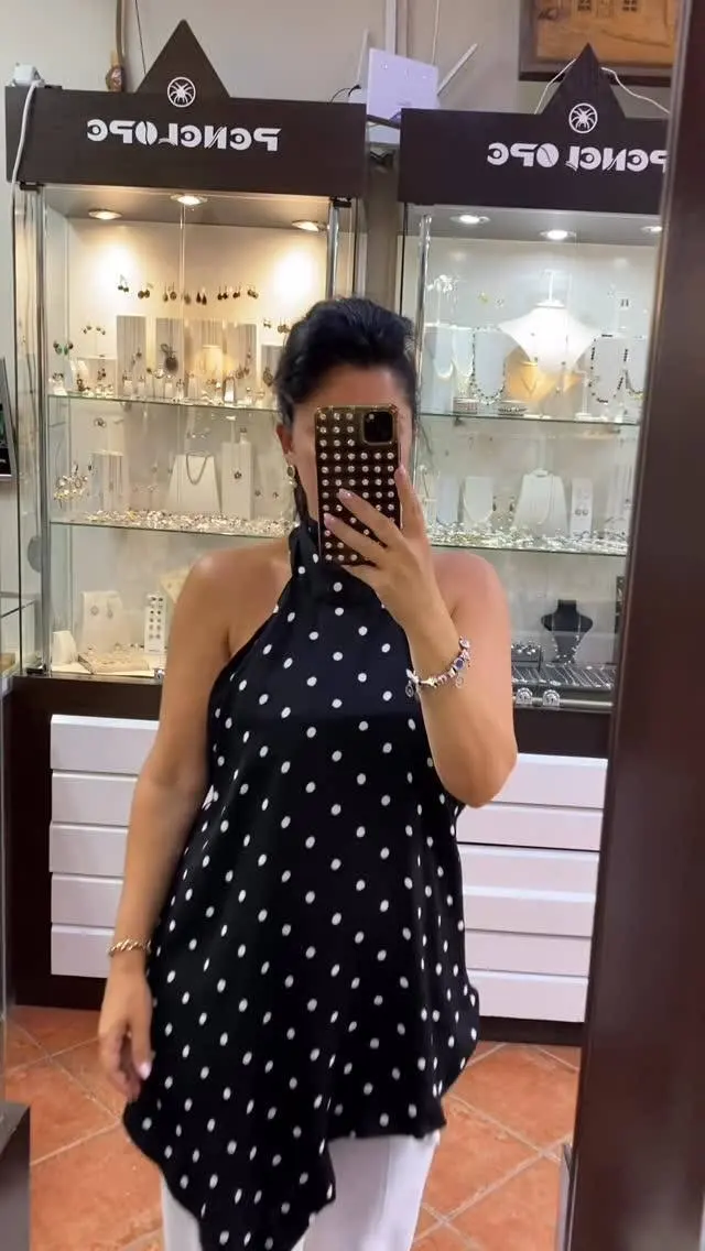 Stunning Black Polka Dot Halter Top - Open Back Summer Blouse photo review