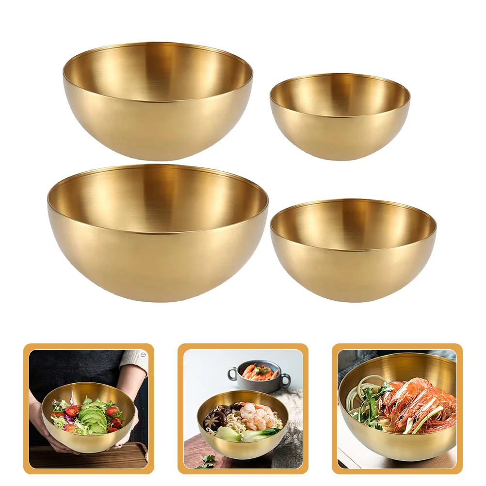 

4 Pcs Stainless Steel Salad Bowl Bowls Soup Household Serving Round 201 Daily Kitchen Noodle Mixing Food