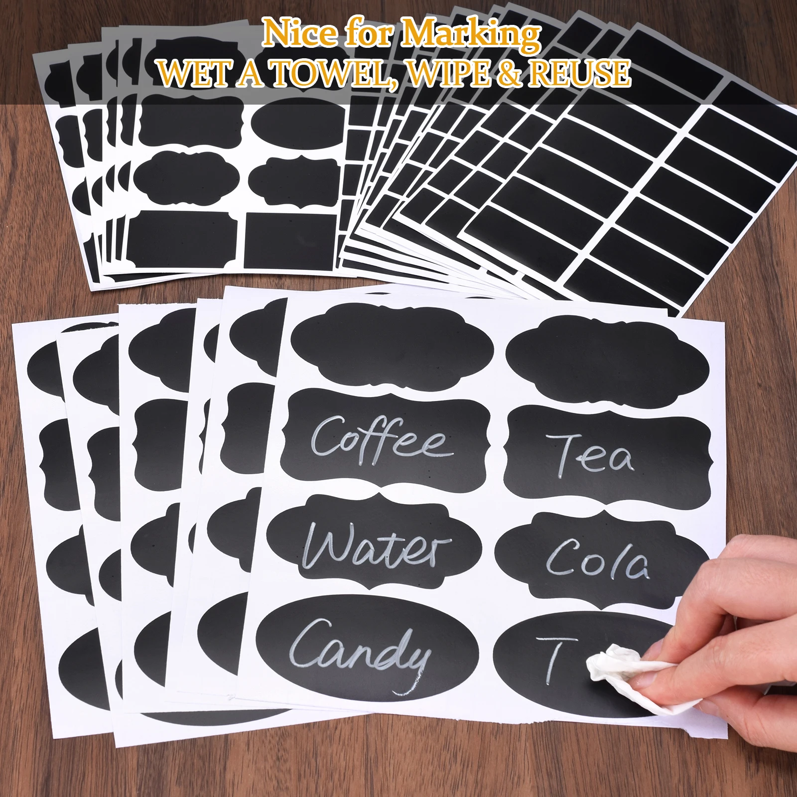 236pcs Spice Jars Stickers Waterproof Kitchen Label Sticker Storage Jar Spice Blackboard Sticker With 2pcs Erasable Marker Pens