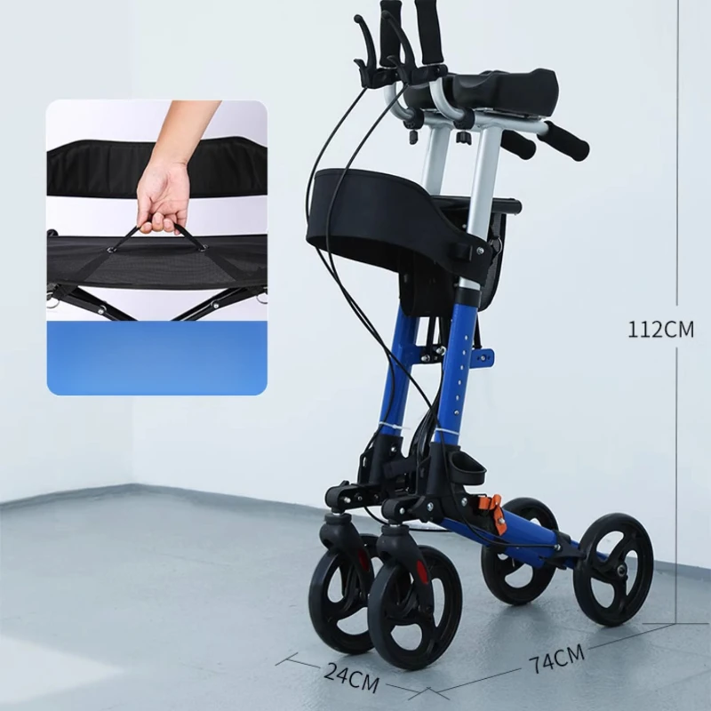 Foldable Walker with Seat & Adjustable Height-Mobility Aid Push Cart for Elderly, Portable Assistive Walking Support Rollator