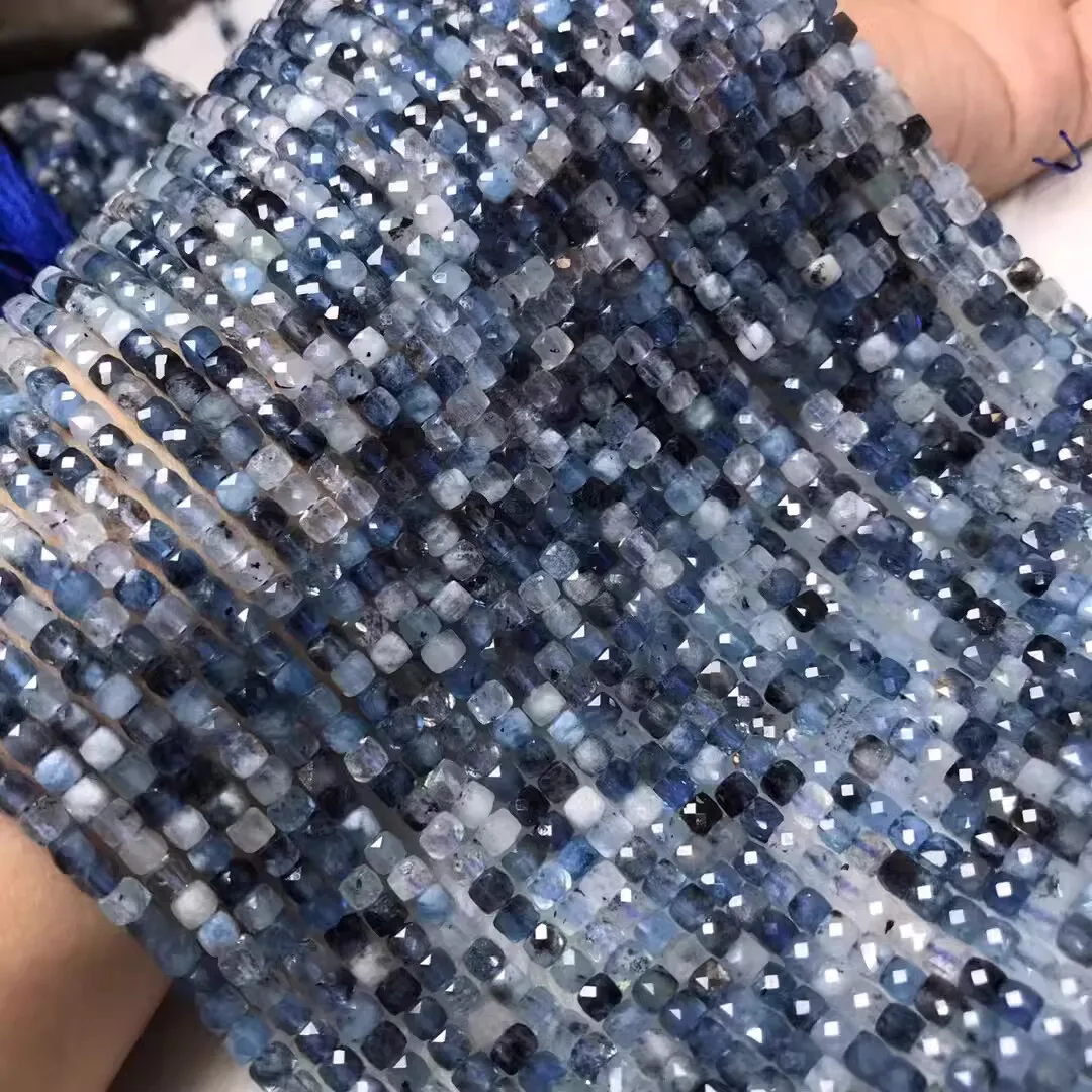 데빌 블루 아쿠아 마린 블루 스퀘어 면, 쥬얼리 목걸이 제작용 3-4mm 자연, 38cm FPPJ 도매, 5A