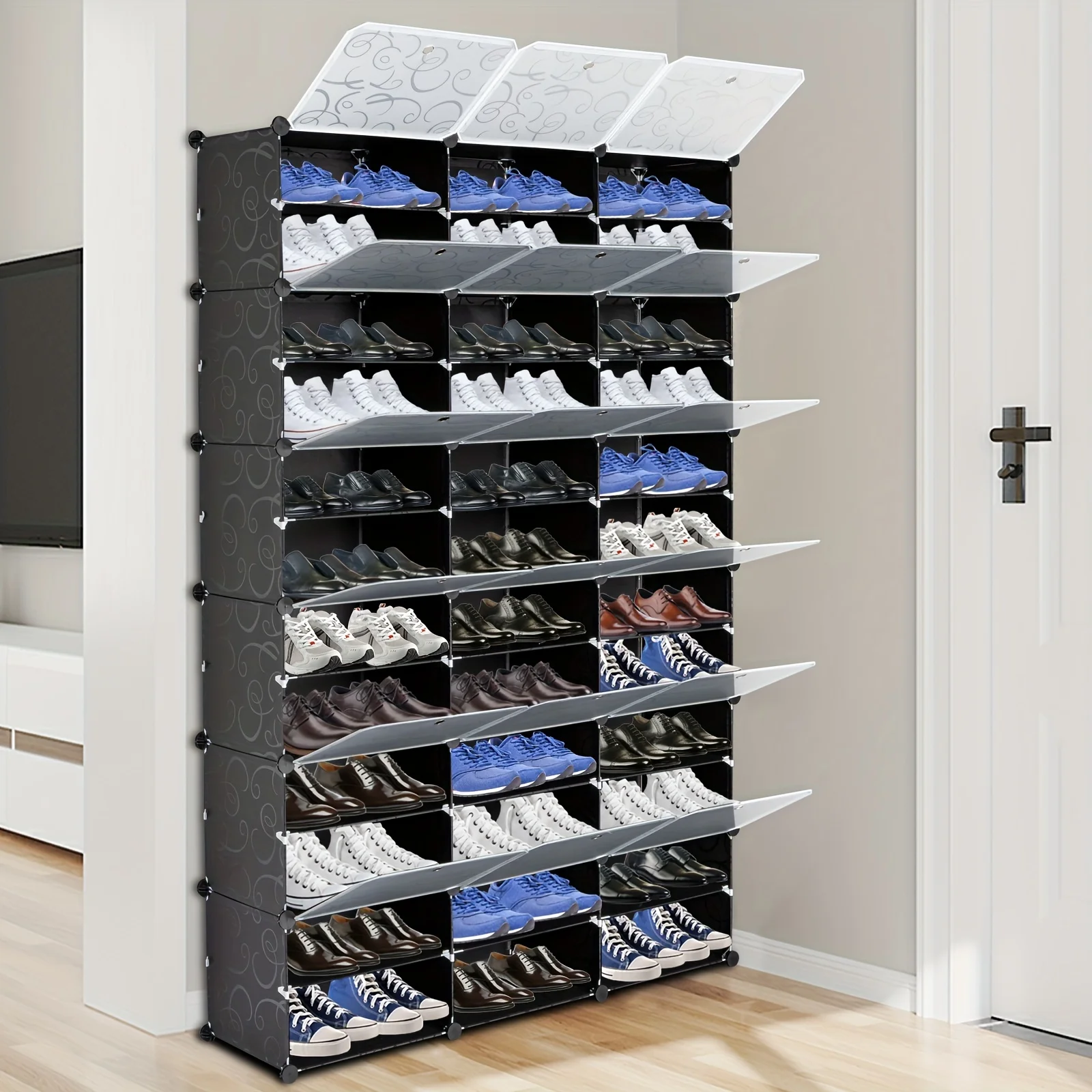 

1pc 12-Tier Large Shoe Cabinet, 36 Grids Shoe Storage Shelf, Dustproof Shoe Rack, Magic Cube Piece Shoe Cabinet - Holds Up To 72