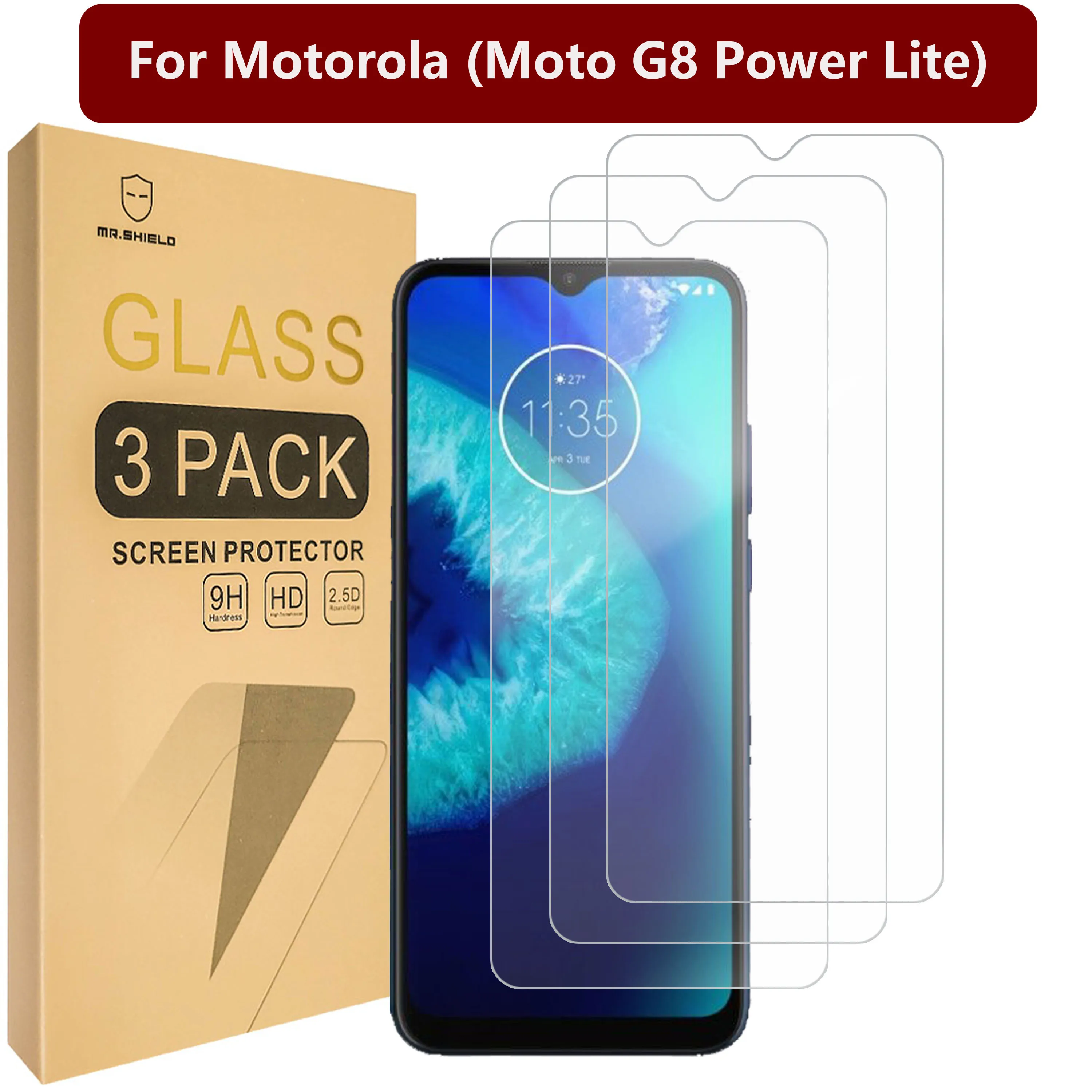 

Mr.Shield [3-Pack] Designed For Motorola (Moto G8 Power Lite) [Tempered Glass] [Japan Glass with 9H Hardness] Screen Protector