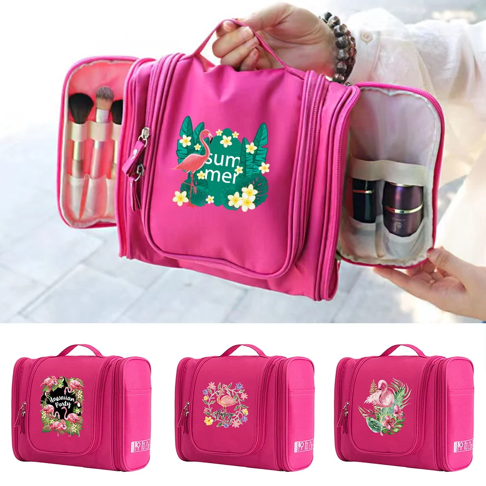 

MakeUp Bag Women Hook Up Wash Pouch Cosmetic Bags Outdoor Travel Toiletry Organizer Flamingo Print Handbag Zipper Make Up Case
