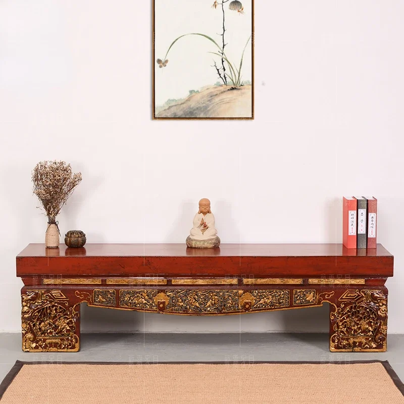 

Wooden Bench Ming-Qing Period Furniture Bench Antique Carved Solid Wood Chair Door Panel Retro Dining Stool Long Stool