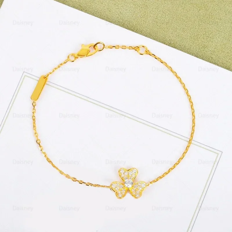 European Classic Jewelry 925 Sterling Silver Zircon Petal Clover Bracelet Women's Simple Fashion Brand Party Exquisite Jewelry