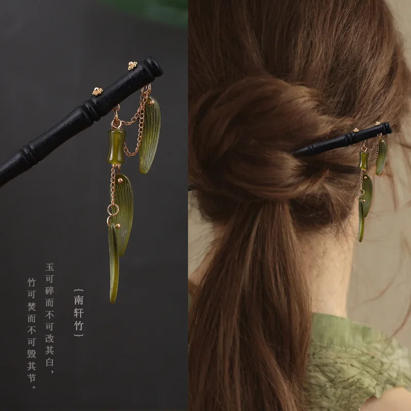 

Chinese Bamboo Hair Stick Wooden Hairpin Chopstick Cheongsam Dress Hair Bun Jewelry Simple Tassel Tiaras Vintage Hanfu Headdress