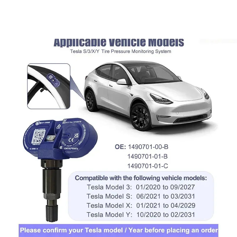 Для Tesla Model 3 Y S X 2020-2024 Датчики контроля давления в шинах BLE Bluetooth Датчик TPMS Заменяет 1490701-01-B 1490701-01-C