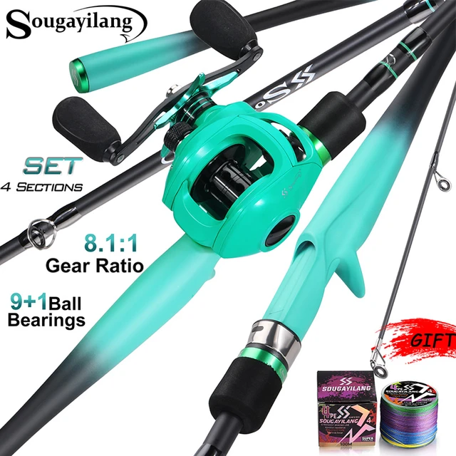OURBEST Carbon Lure Fishing Rod Set Spinning Casting Rods Combos With  Baitcasting Reels