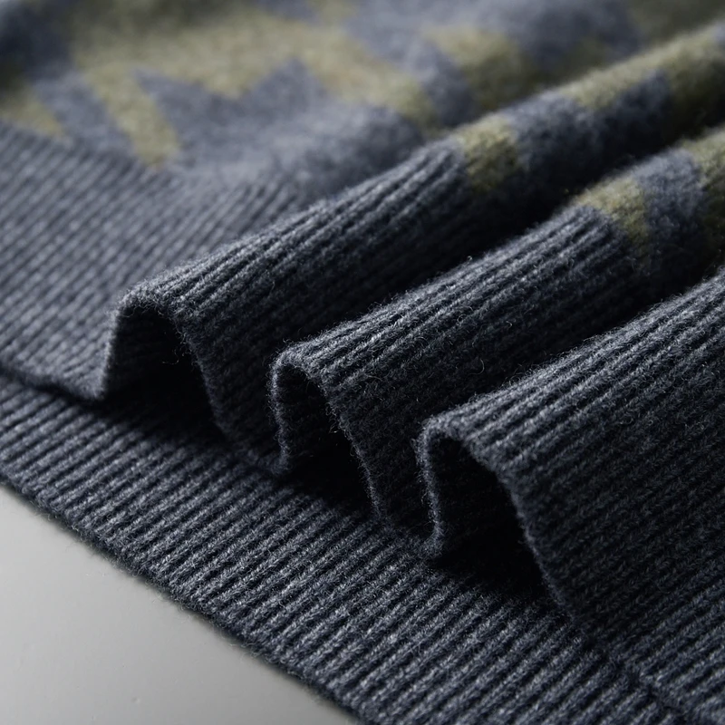 Autumn and winter new men's O-neck 100% Merino wool thick pullover knitted sweater loose fashion warm bottoming shirt coat 6