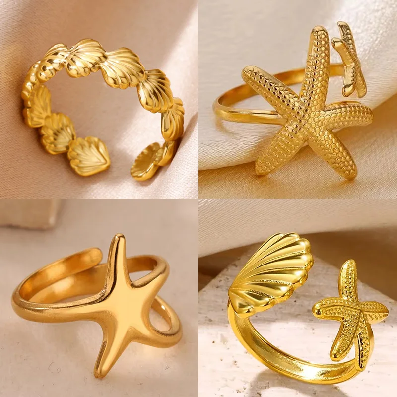 Stainless Steel Starfish Open Rings For Women