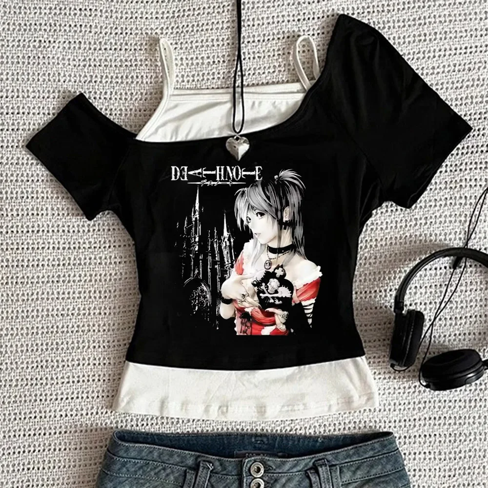 Damen Harajuku Death Note Misa Amane Cropped Crop Tops Gothic Print Solid Camis Sommer Casual Ärmelloses Trägertop Y2k Tees