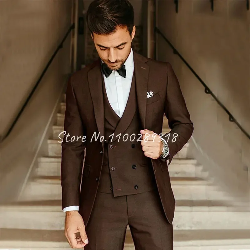 Army Green Groom Tuxedo Male Suit Party Suit Slim Fit Business Casual Jacket Sets 3 Piece (Blazer + Vest + Pants) Costume Homme Luxe