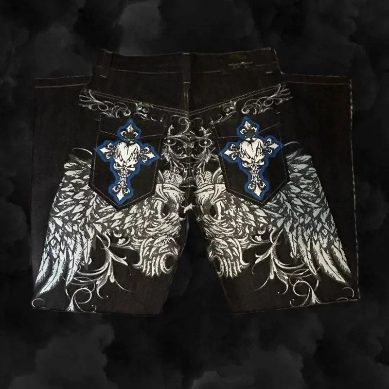 Y2k Street High Waist Gothic Skull Geometry Men Jeans American Retro Hip Hop Fashion Couple Straight Loose Pants 4
