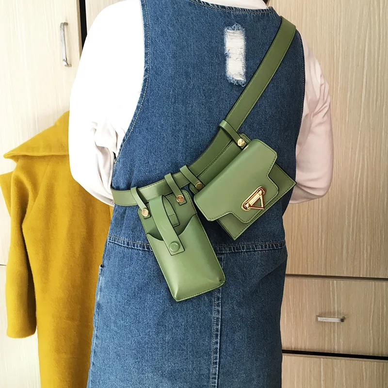 2 Piece Women's Belt Bag Luxury Designer Tactical Waist Bags Female Leather Flap Fanny Pack Shoulder Crossbody Chest Bag Purse