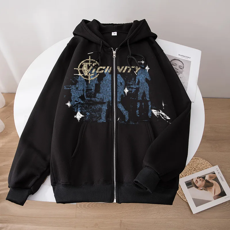 

Men Y2K Fashion Zip Hoodie Gothic Letter Graphics Print Clothes Hoodies Harajuku Vintage Long Sleeve Sweatshirt Oversized Tops
