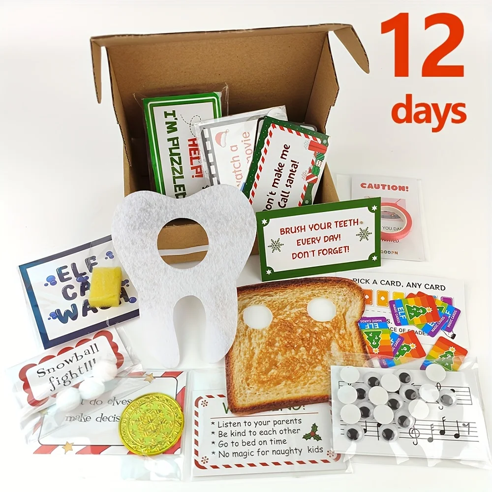 24-Day Elf Kit with 24 Elf Props&12 Elf Activities-Christmas Elf Countdown Calendar with Elf House,Elf Food,Elf Crafts and Games