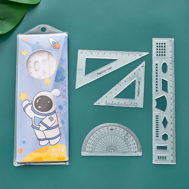 4Pcs/Pack Space Series Plastic Triangle Round Ruler Multifunction DIY Drawing Tools Student Rulers School Office Supplies