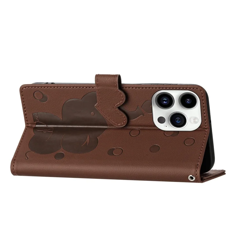 Whimsical Elephant Leather Wallet Phone Case with Card Slots
