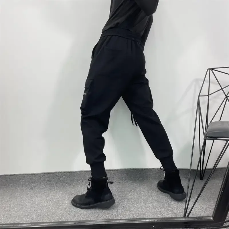 

Мужские брюки-карго на осень/зиму, новые модные повседневные брюки большого размера в стиле Харадзюку с множеством карманов и украшением