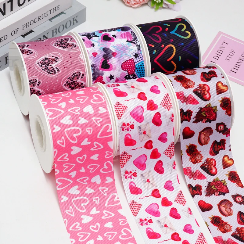Grosgrain ribbon 5yards valentine's day printed grosgrain ribbons for hair bows DIY handmade material