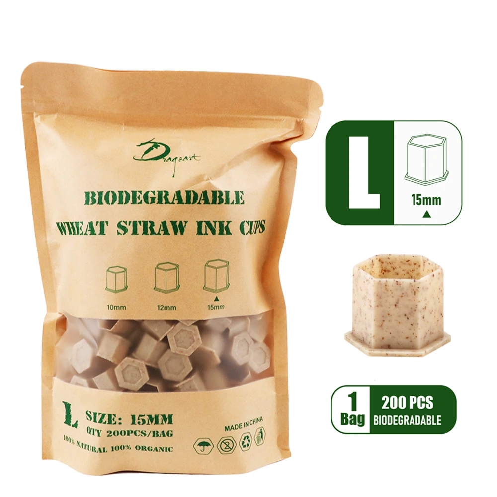 Eco-Friendly Biodegradable Tattoo Ink Cups with Base - 200pcs (Small/Medium/Large)