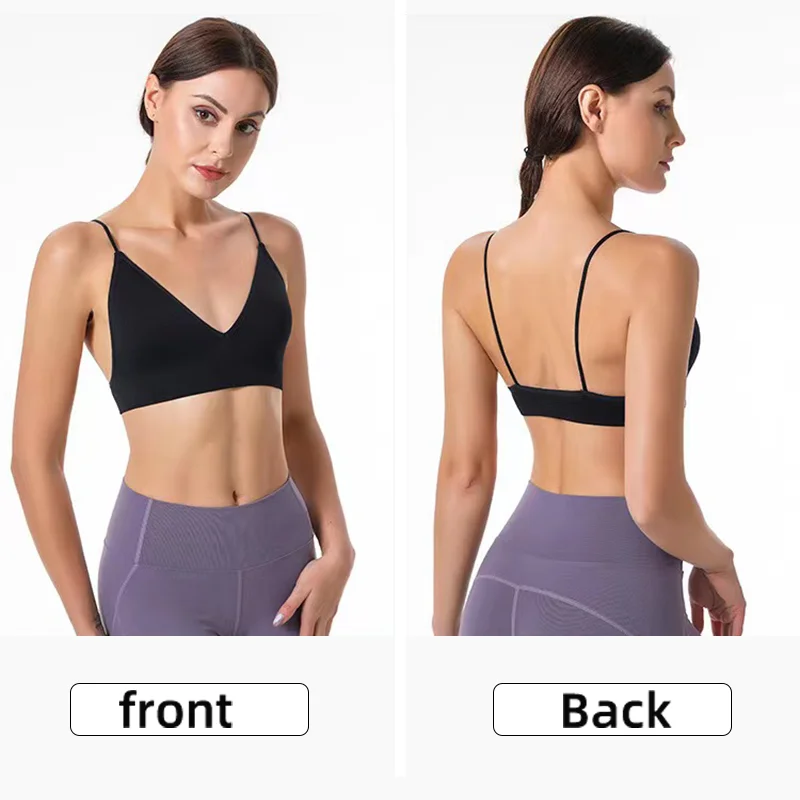Women Seamless Bra Camisole Underwear S M L Breathable V Neck Gather Up Sports Fitness Yoga Casual