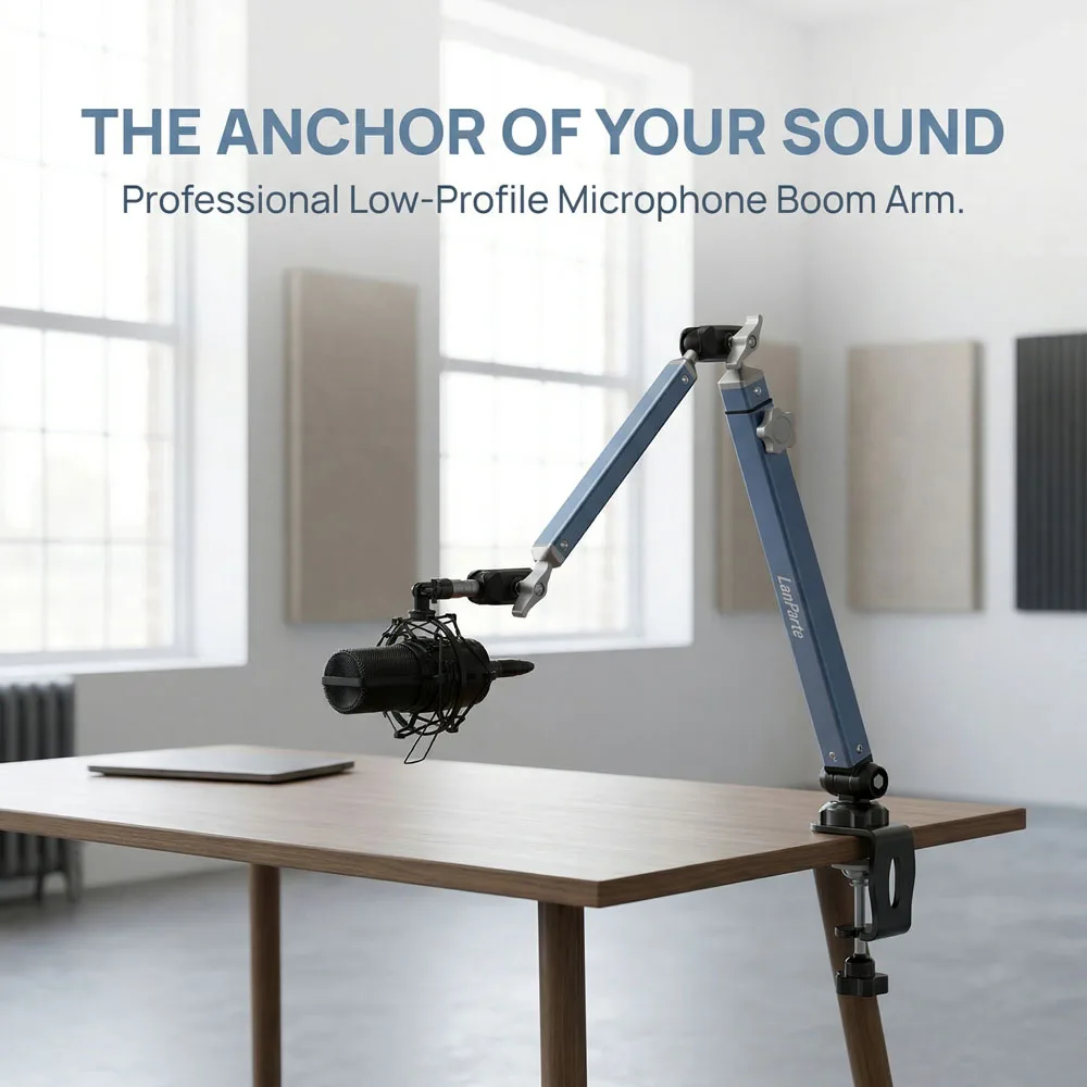 Lanparte 마이크 붐 암 마이크 스탠드 블루 예티 FIFINE AM8 K669B HyperX QuadCast S SoloCast AT2020 Shure용 케이블 관리