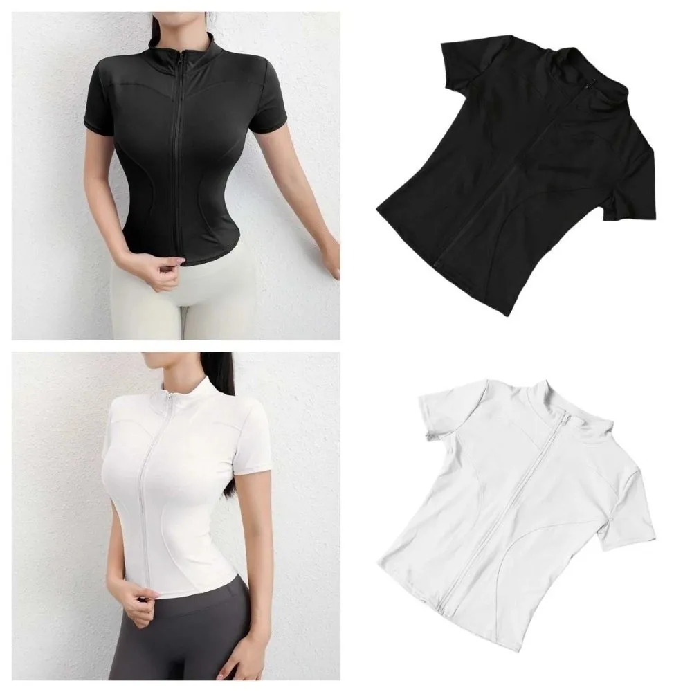 Short Sleeve Sports Jacket T-shirt Slimming Sweat Absorption Yoga Jacket Shirt Soft Quick Drying Yoga Crop Top Outfit for Women