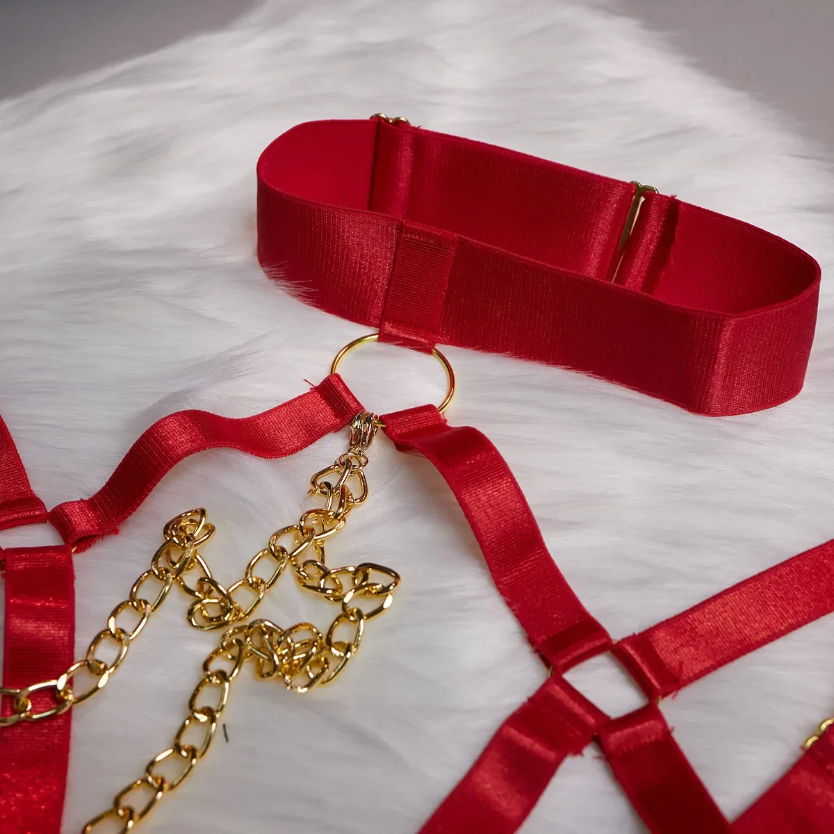 Seductive Chain Lingerie Four Piece Set 13