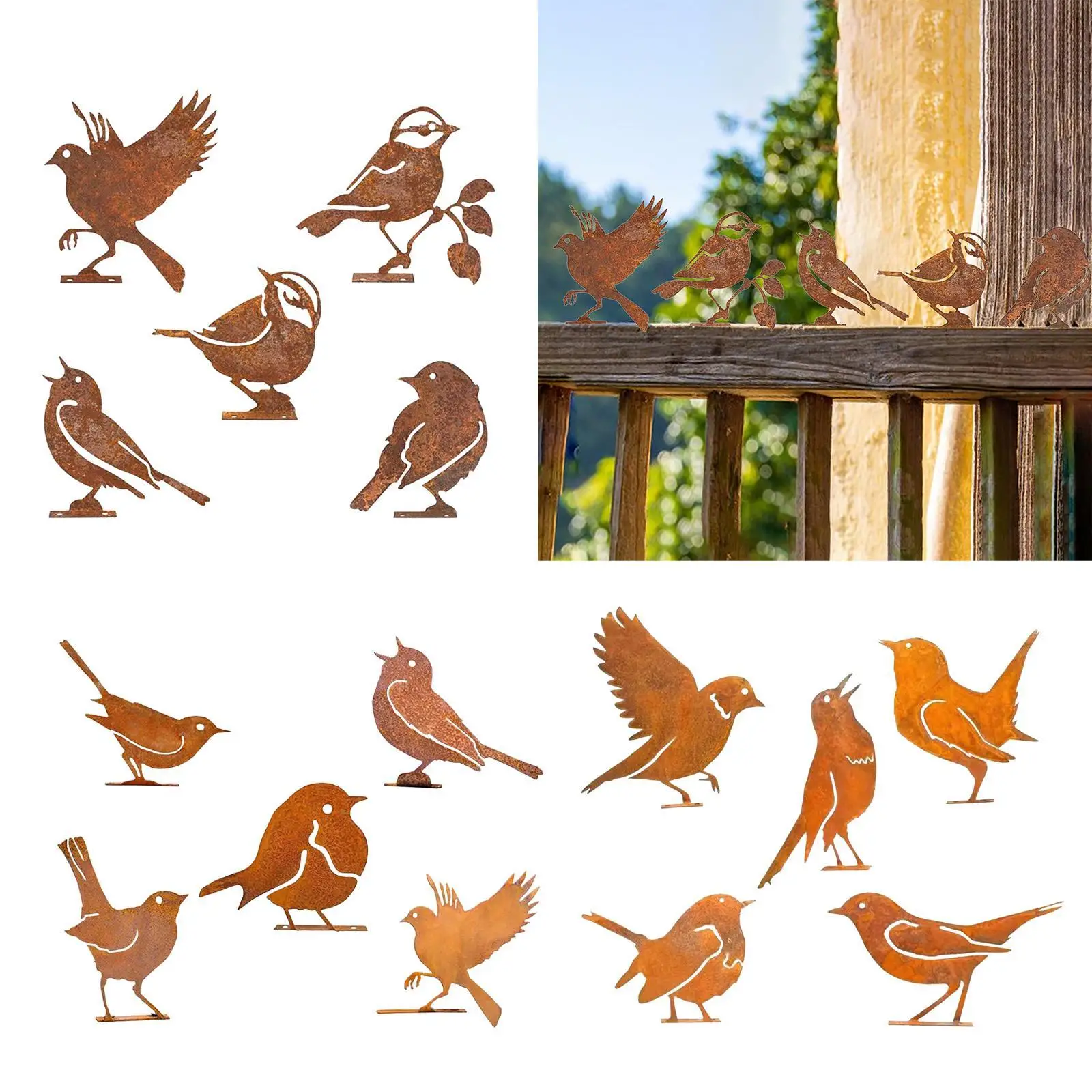 Iron Bird Decoration Bird Silhouette Ornaments Garden Gates 5 Pieces