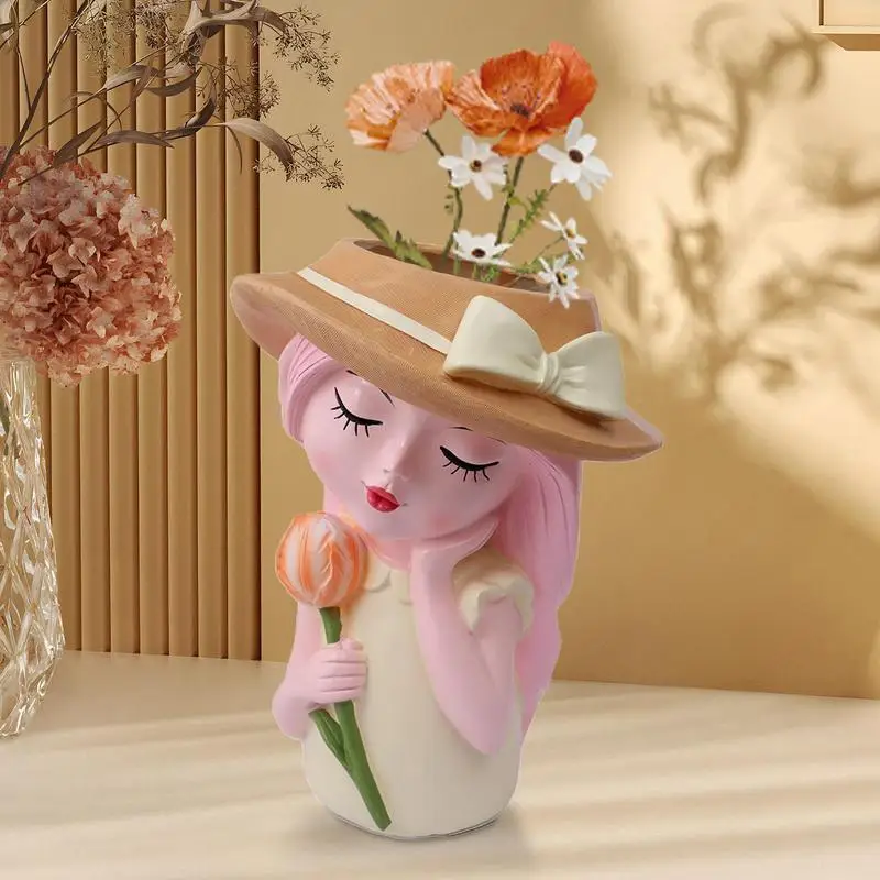 

Lady Head Planter Pot Cute Girl Portrait Planter With Drainage Hole Face Sculpture Planter Artistic Creative Plants Container
