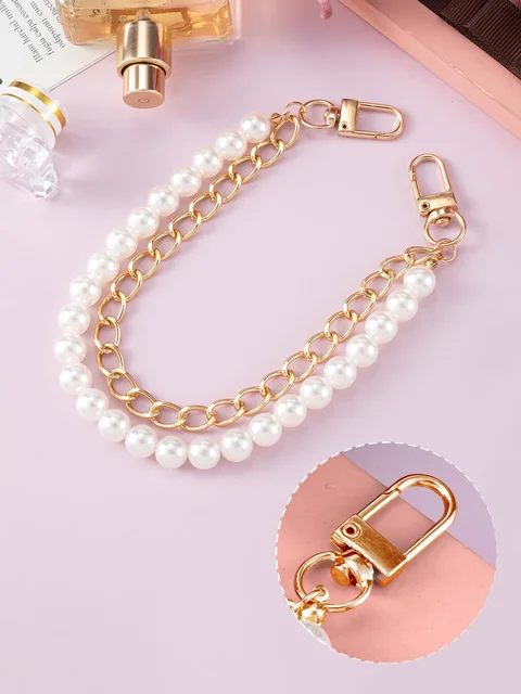Pearl & Leather Handbag Chain Strap - 14.2 Inch Replacement Strap For Crossbody Bags, Gold Tone With Heart Charm