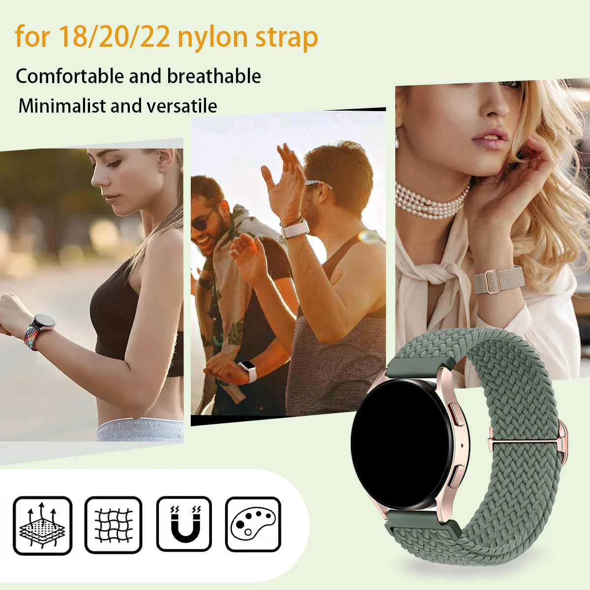 Best-Selling Fashion Nylon Watch Strap, 20/22mm Adjustable Replacement Band