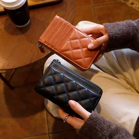 Sheepskin Card Wallet Ladies' Coin Purses Leather Zipper Diamond Pattern Small Wallet Coin Holders,Ladies Female Gift