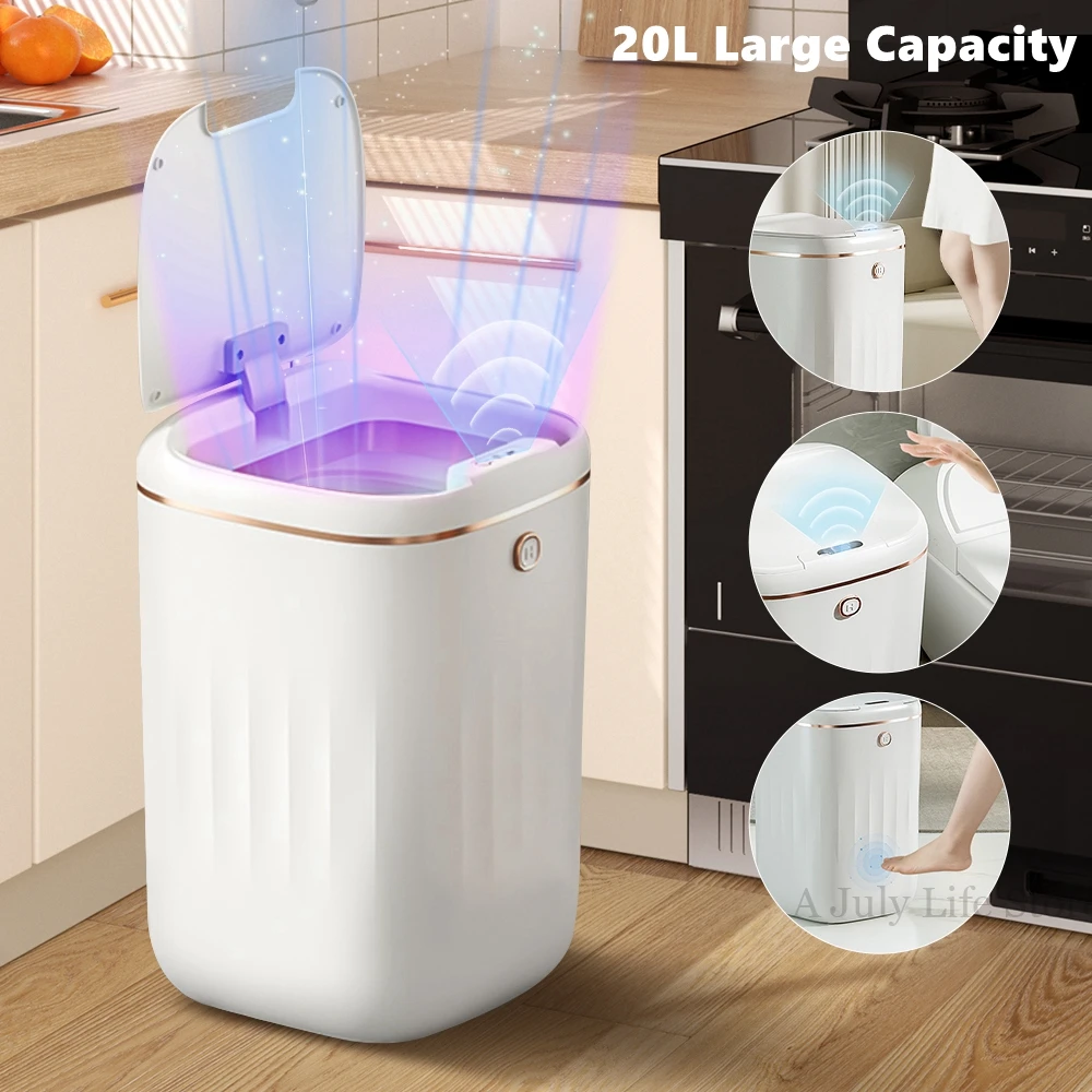 

20L Large Capacity Automatic Sensor Trash Can Smart Kitchen Toilet Waterproof Uv Sterilization Wastebasket Smart Trash Can