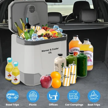 33 L Portable Car Refrigerator,Electric Cooler & Warmer With Automatic Locking Handle,110V AC Home Power Cord 2V Car Cooler Box 1
