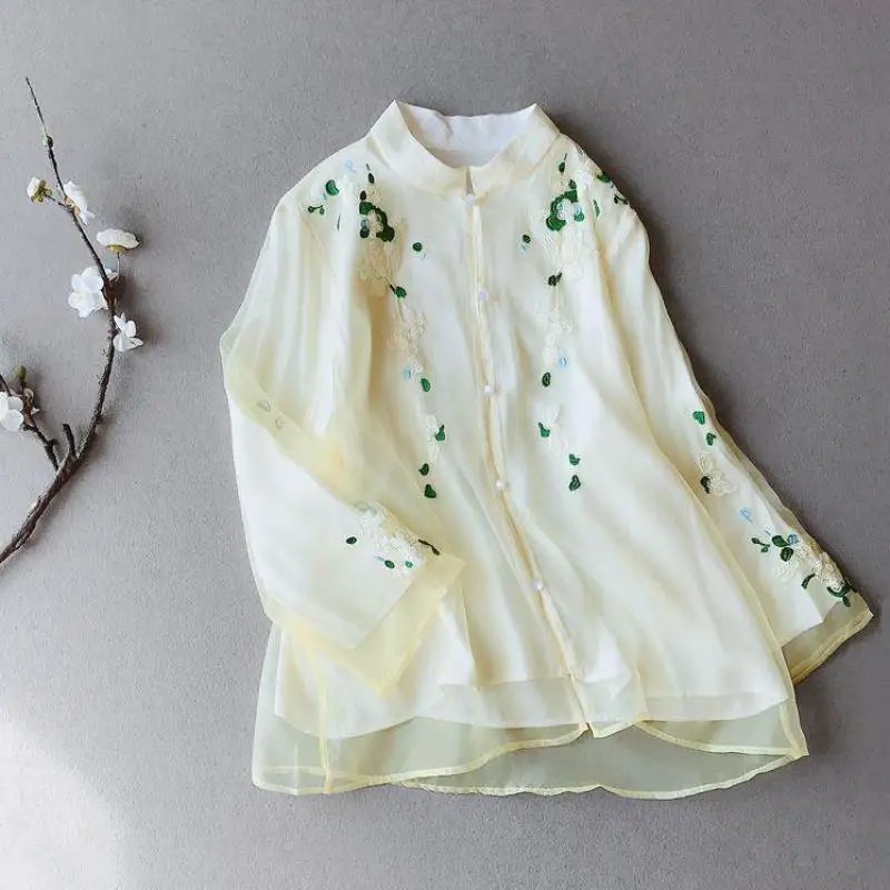 Vintage Cotton Linen Floral Print Chinese Tang Suit Women Summer Loose Traditional Hanfu Top Elegant National Style Blouse 4XL