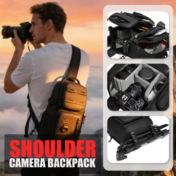 Borsa a tracolla per fotocamera DSLR/mirrorless, zaino antiurto per fotografia con supporto per treppiede e inserti rimovibili