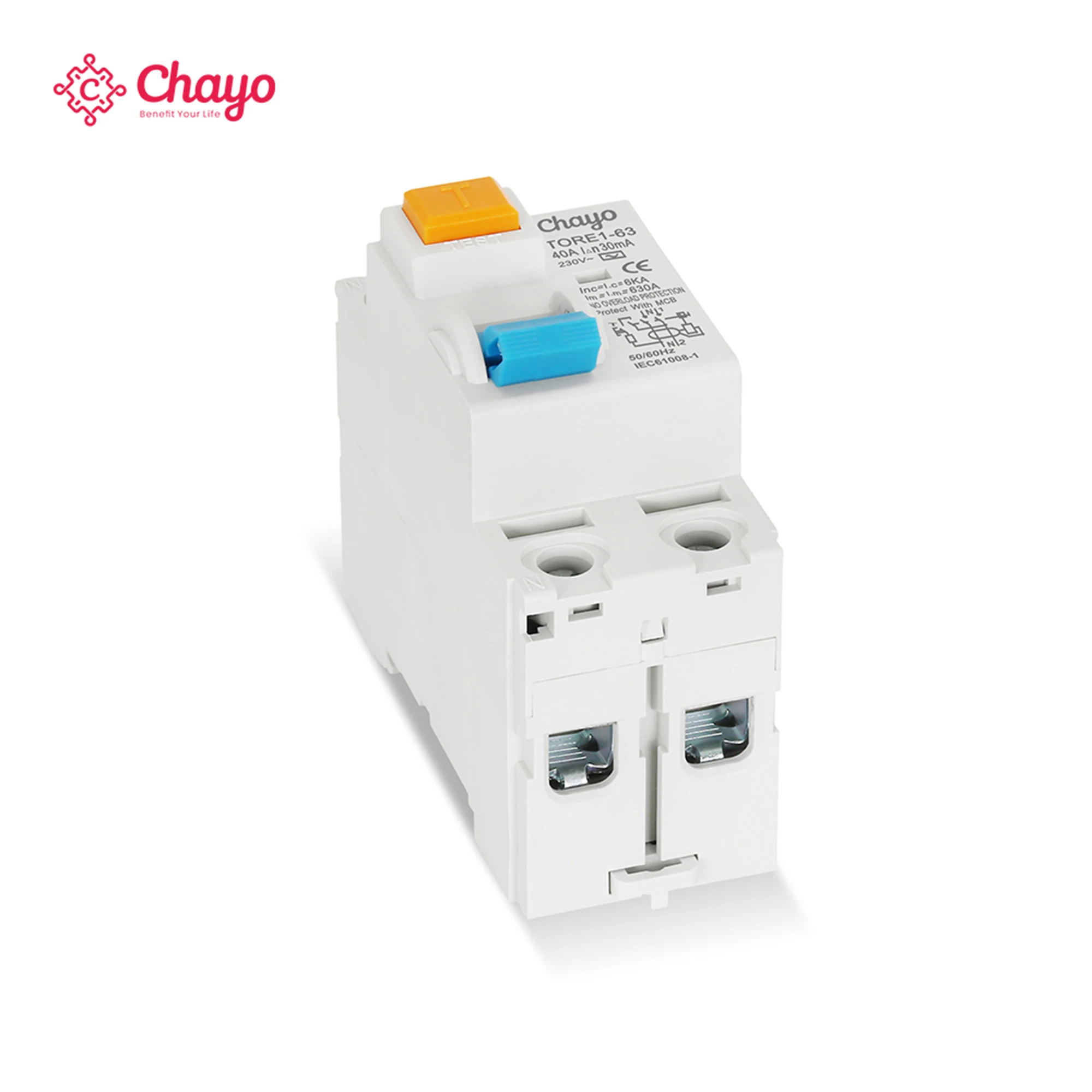 Dual Pole Electromechanical Residual Current Circuit Breaker with Safety Switch