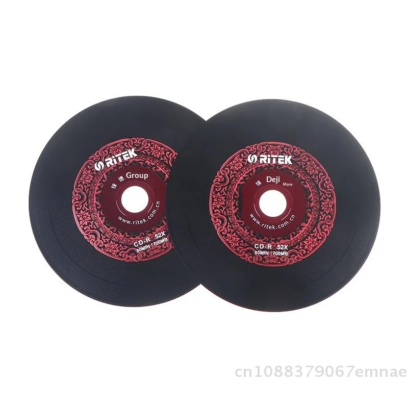 [ZYAS]10개입 Ritek 비닐 디스크 블랙 CD-R 블랭크 디스크 녹음 가능 컴팩트 디스크 700MB/80분/52x 차량용 음악 CD-R 블랭크 디스크